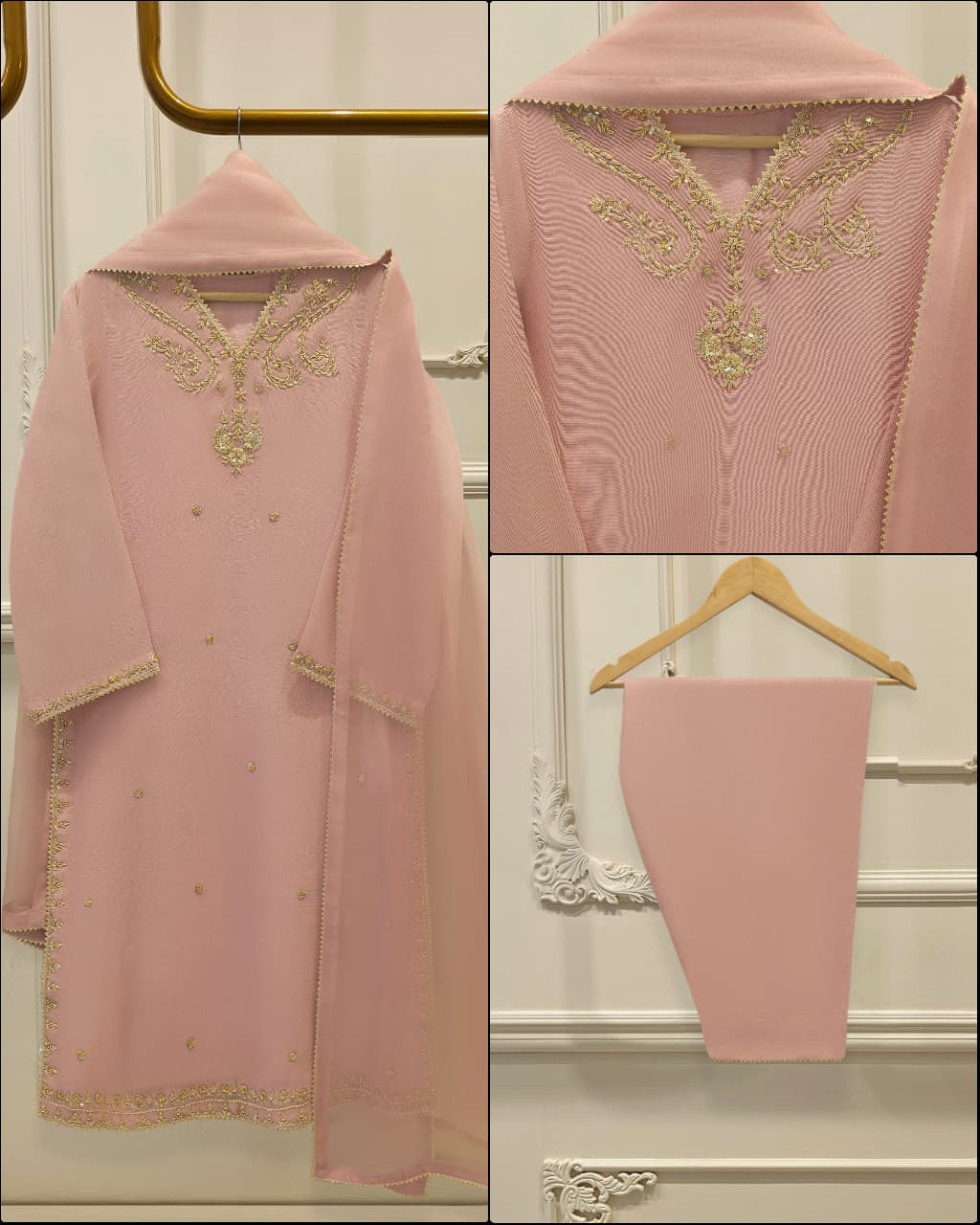3 piece - pure embroidered cotton net suit s112037