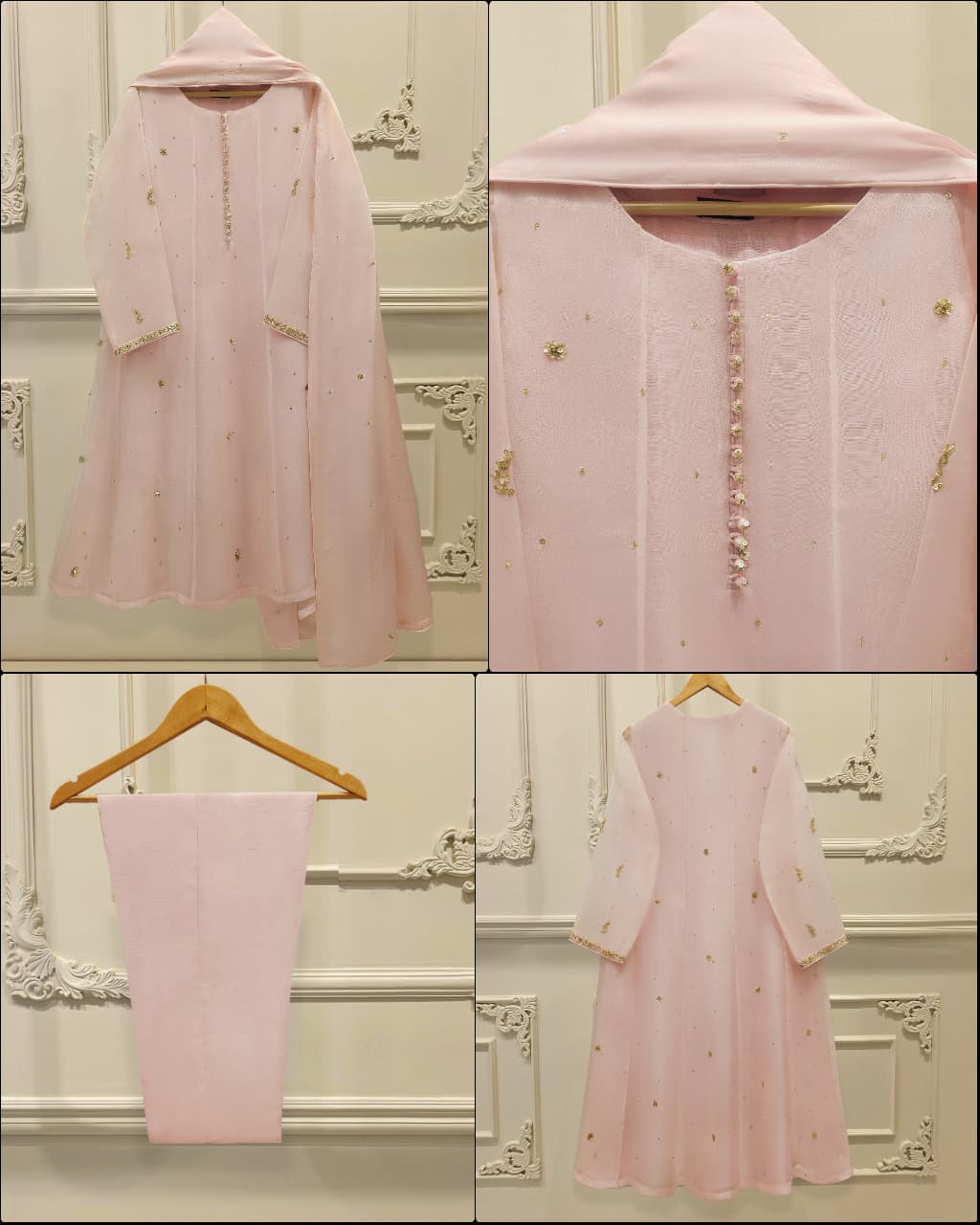 3 piece - pure embroidered organza suit s112007
