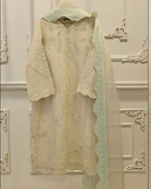3 piece - pure embroidered organza suit s112006