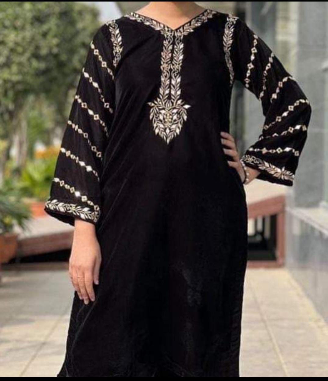 Velvet Tilla Emb + Sheesha Work Emb Shirt With Plain Velvet Trouser..