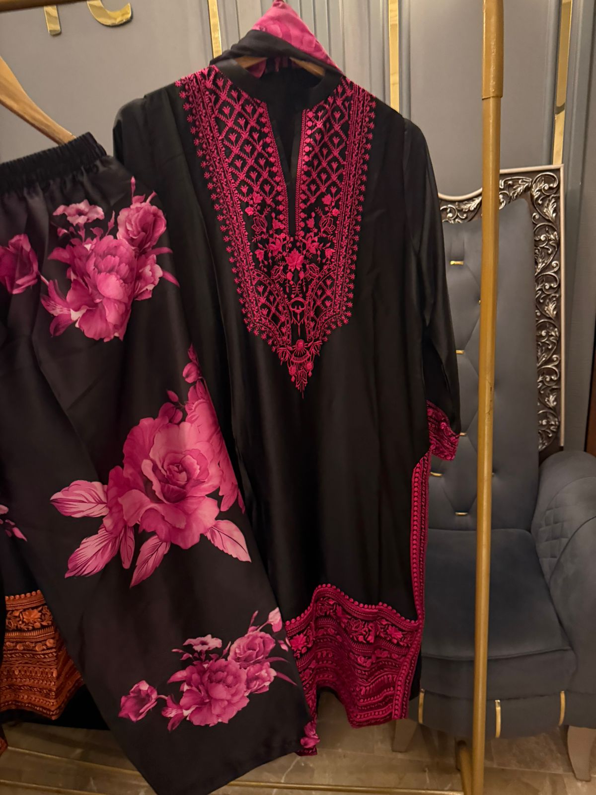 Silk embroidered stiched 3 pieces