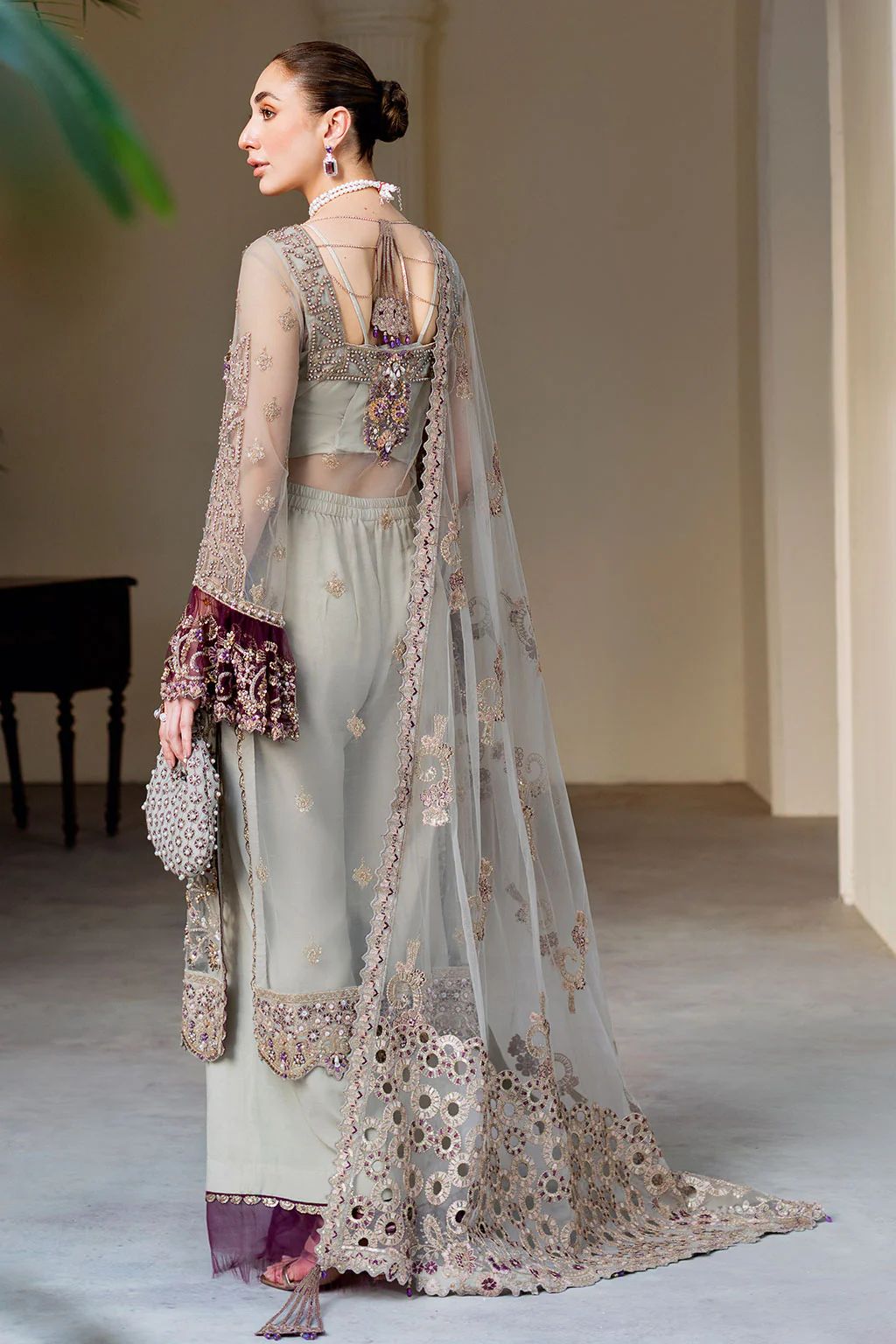 Hand Embellished Net Un-Stitched