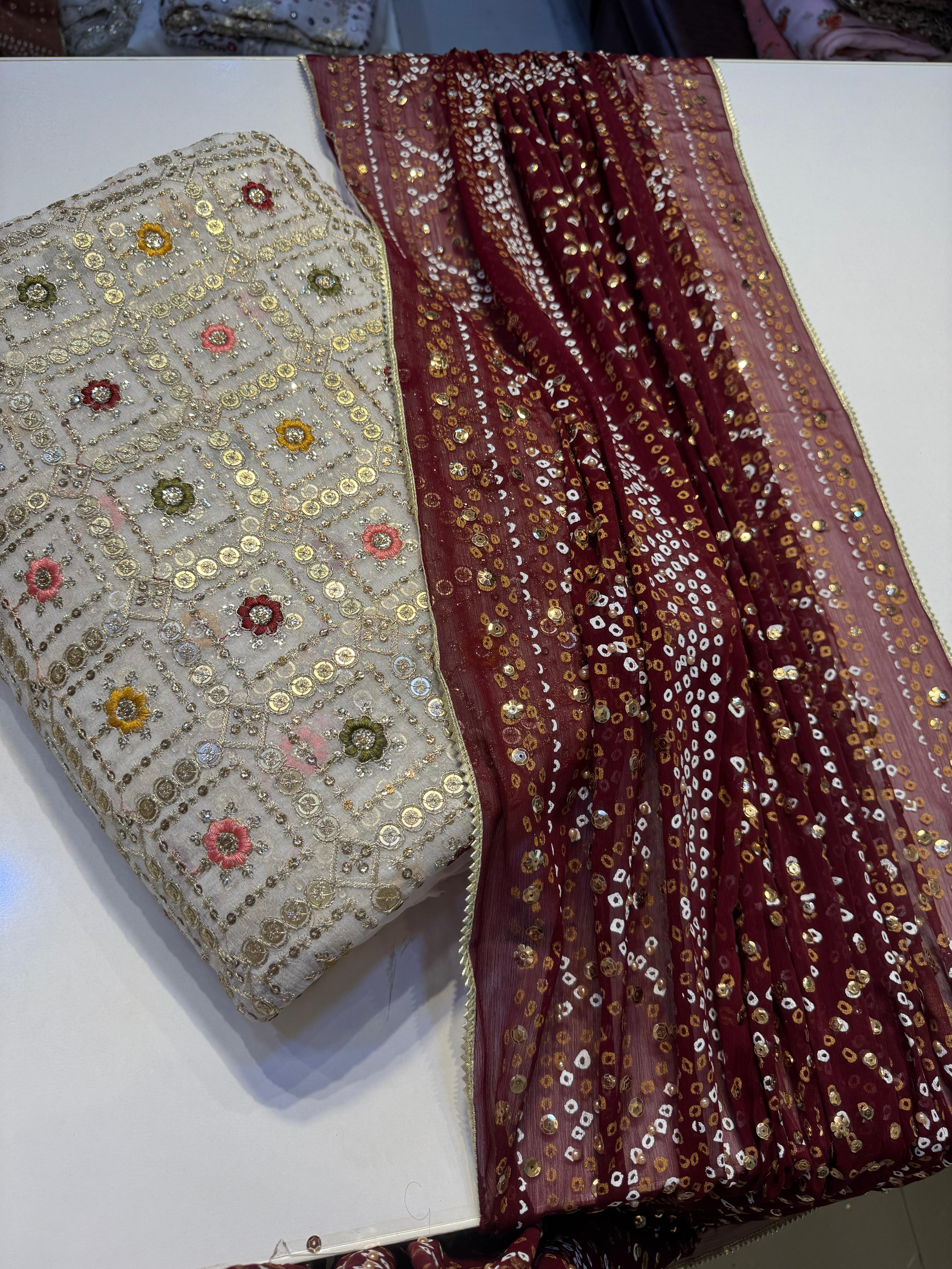 Chunri Dupta With White Shafon Shirt&Plan Trowser