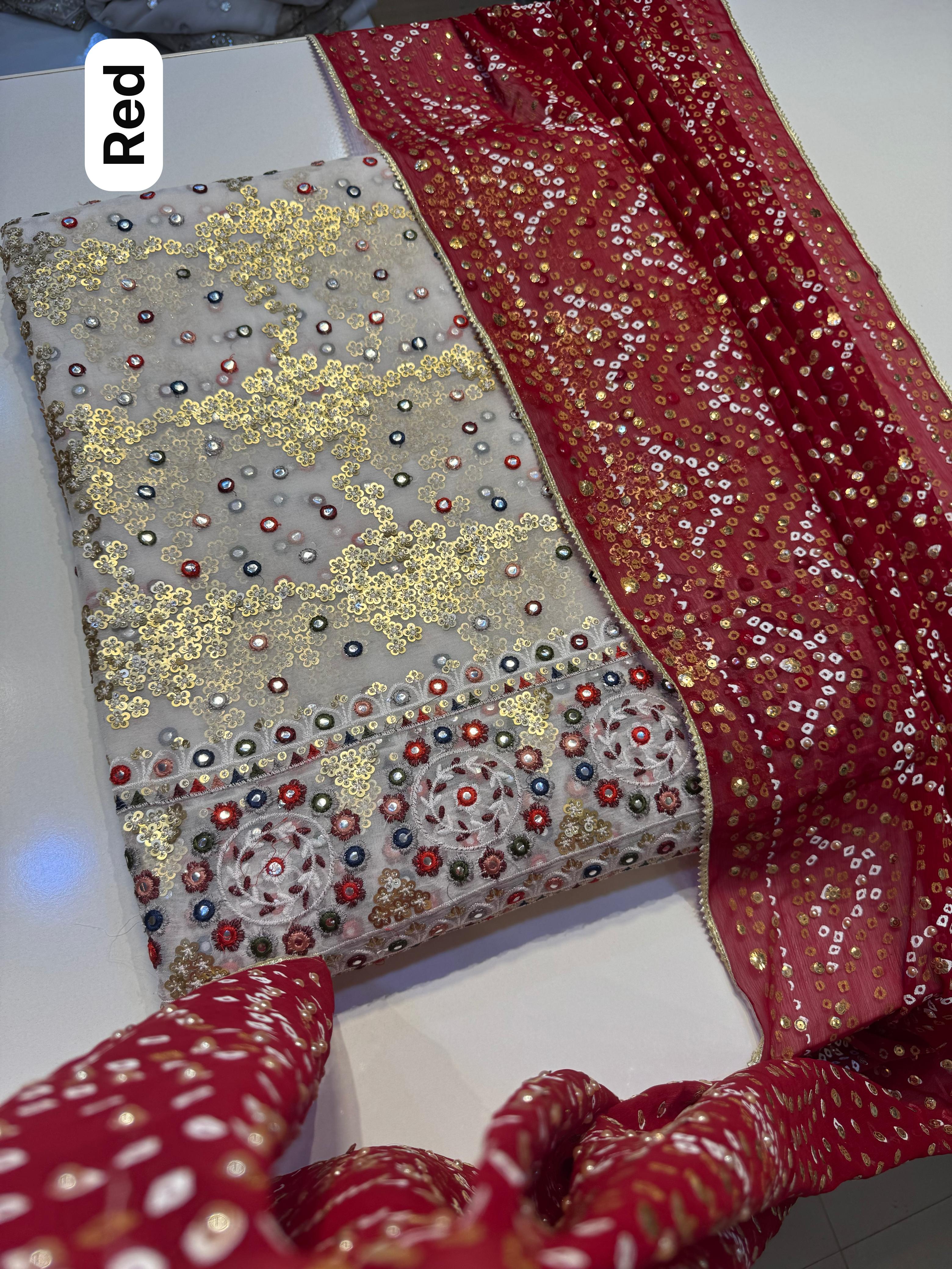 Chunri Dupta With White Shafon Shirt&Plan Trowser