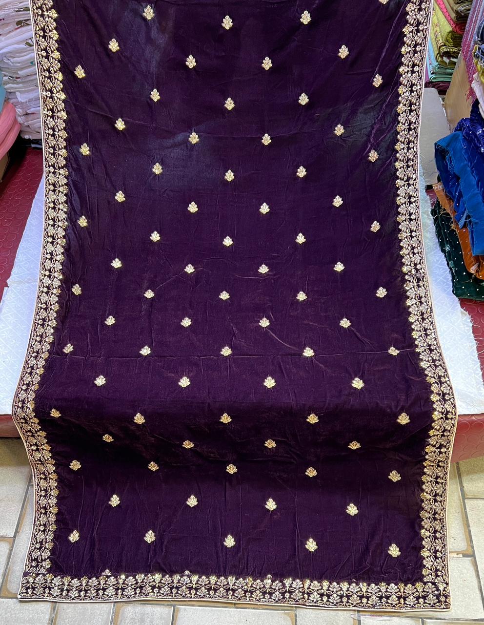 Velvet Zari Sequence Embroider Shawl