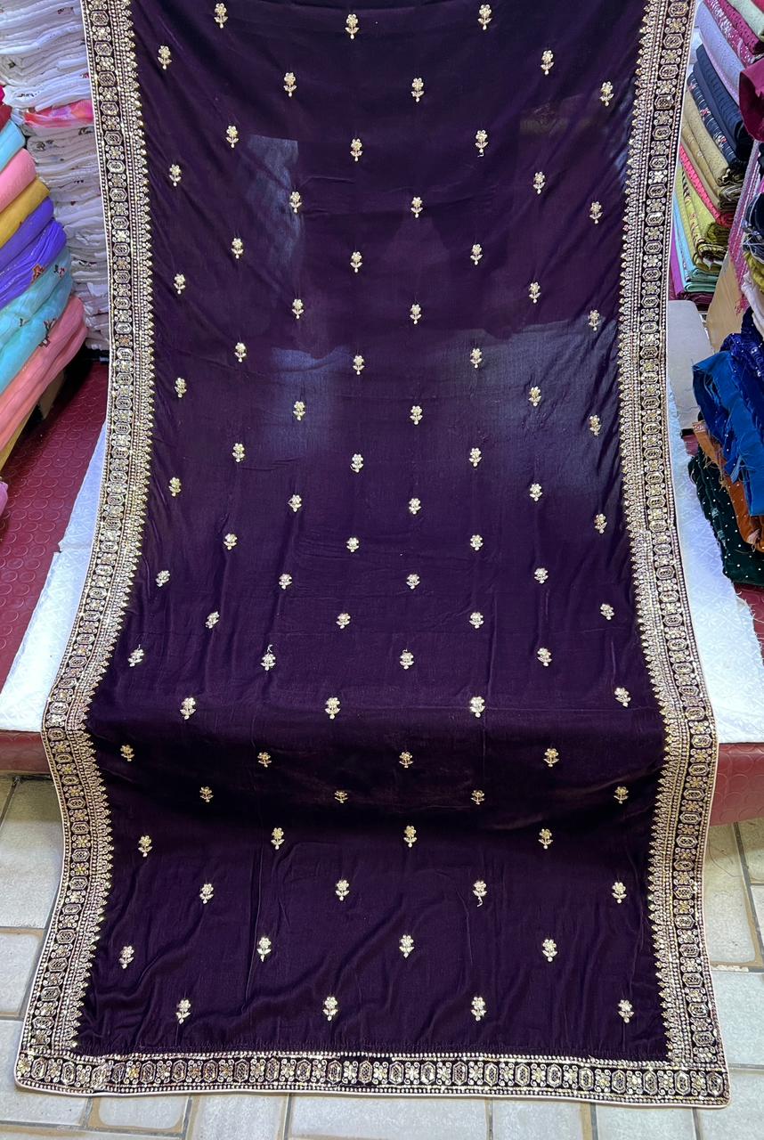 Velvet Zari Sequence Embroider Shawl