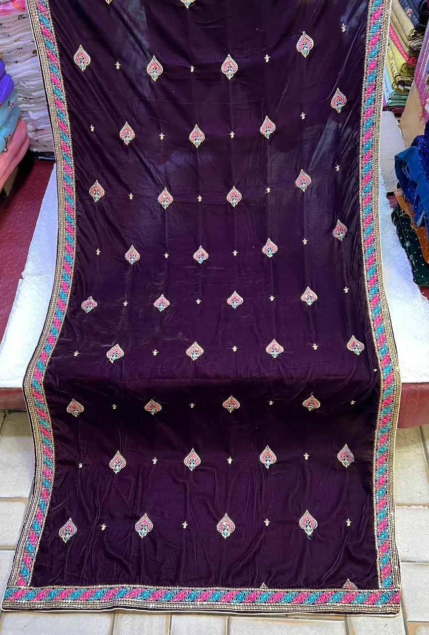 Velvet Zari Sequence Embroider Shawl