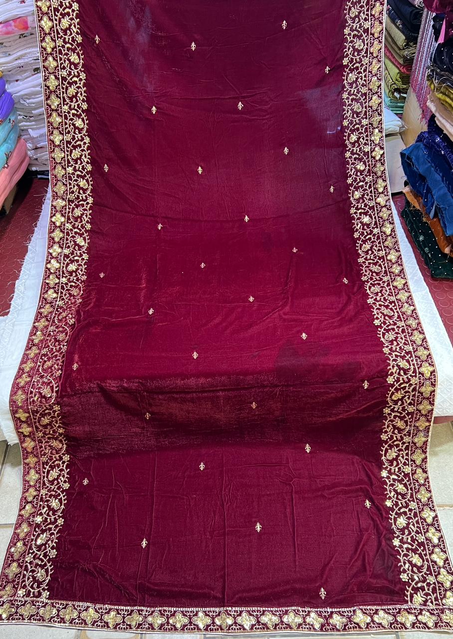 Velvet Zari Sequence Embroider Shawl