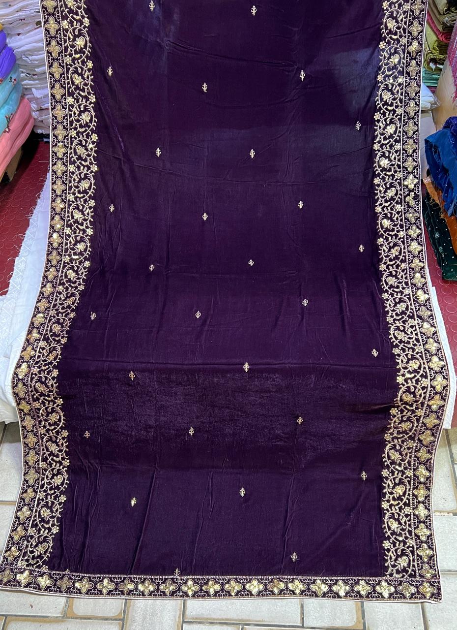 Velvet Zari Sequence Embroider Shawl