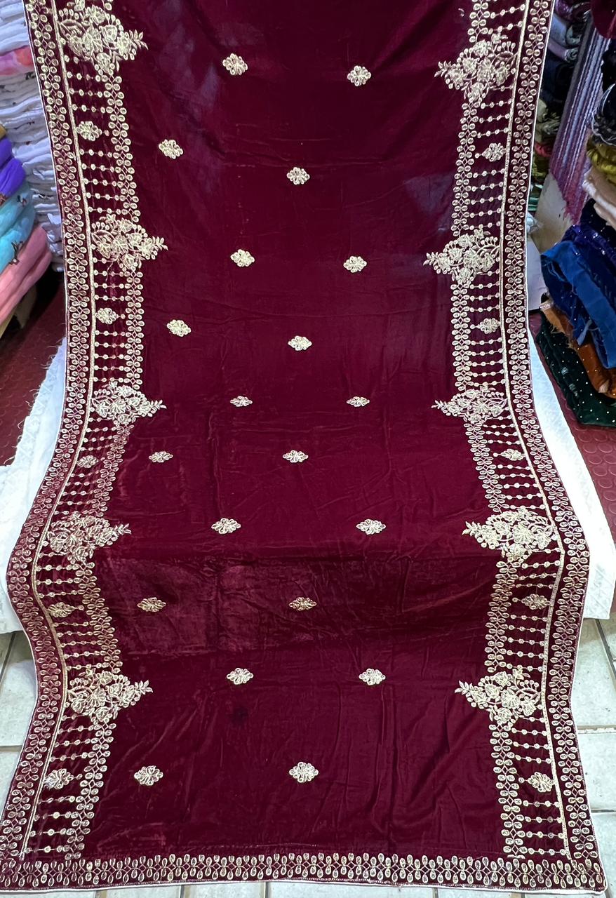Velvet Zari Sequence Embroider Shawl