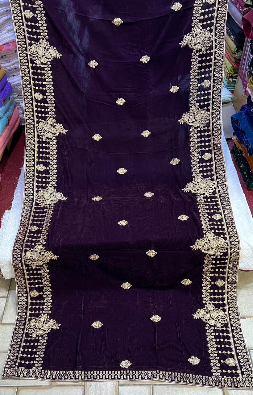 Velvet Zari Sequence Embroider Shawl