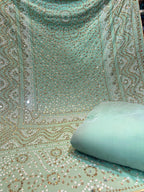 Superior Quality Velvet Suit With Block Printed Velvet Shawl With Pearls  Mirror Work