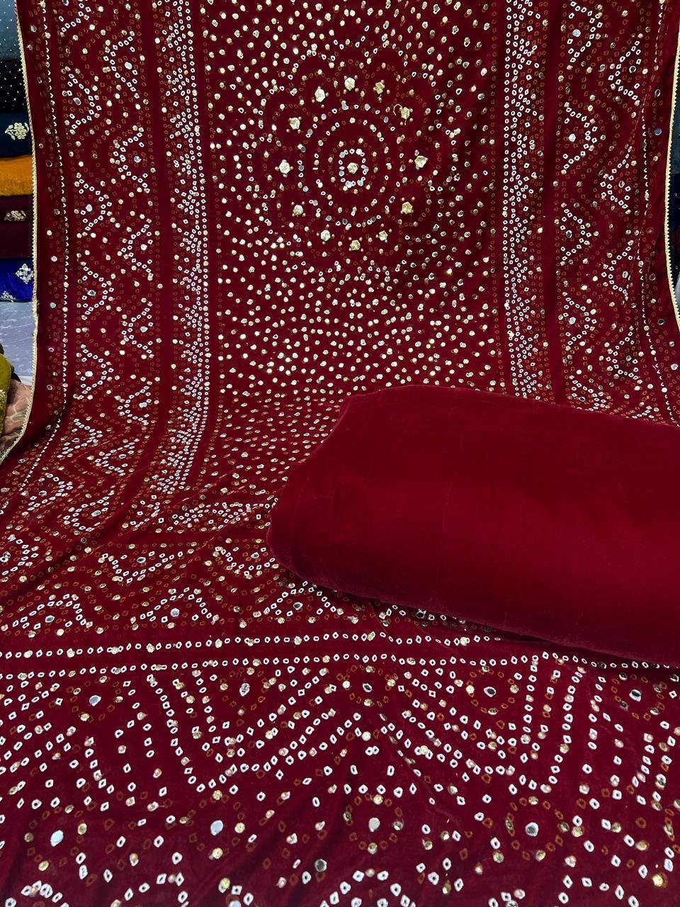 Superior Quality Velvet Suit With Block Printed Velvet Shawl With Pearls  Mirror Work