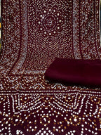 Superior Quality Velvet Suit With Block Printed Velvet Shawl With Pearls Mirror Work