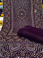 Superior Quality Velvet Suit With Block Printed Velvet Shawl With Pearls Mirror Work