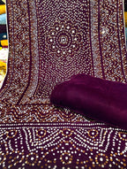 Superior Quality Velvet Suit With Block Printed Velvet Shawl With Pearls Mirror Work