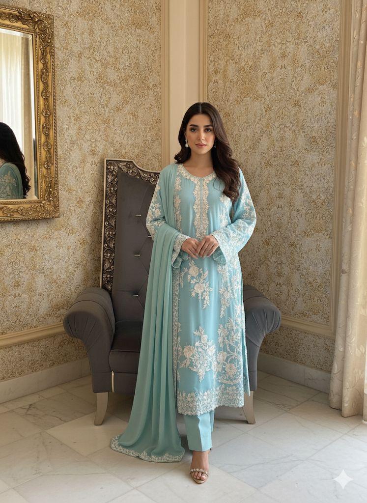 Chiffon Luxury Embroidered Stiched 3 Piece