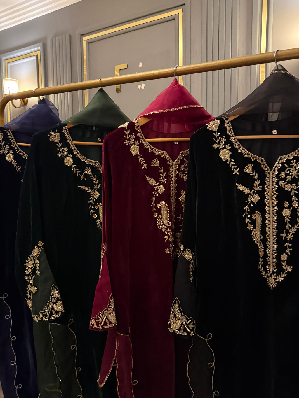 9K Micro Velvet Maxi with Heavy Handwork Neckline & Organza Patch Sleeves