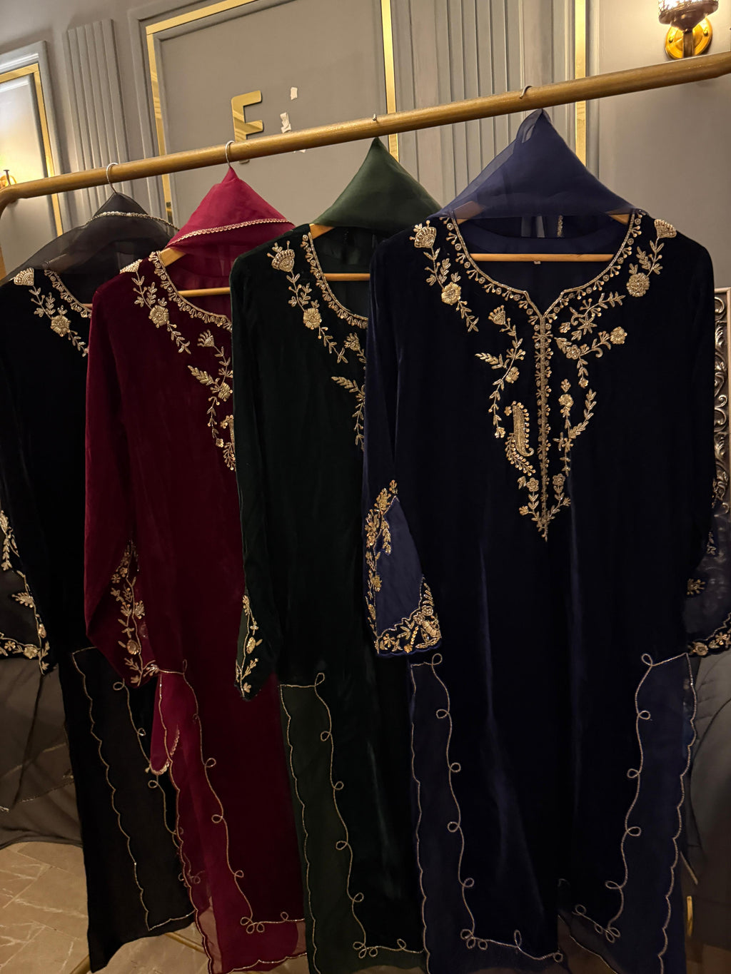 9K Micro Velvet Maxi with Heavy Handwork Neckline & Organza Patch Sleeves