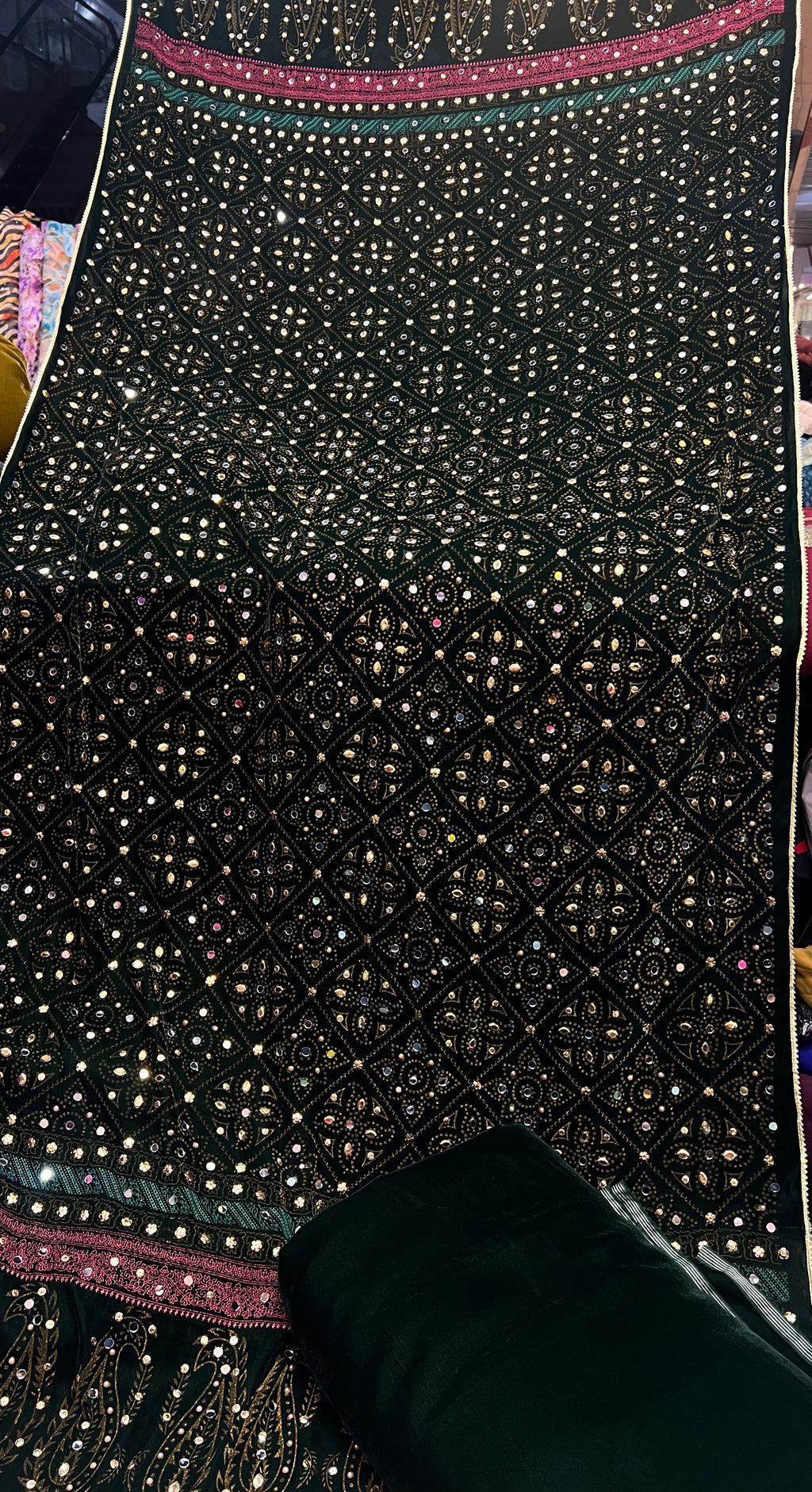 Superior Quality Micro Velvet Chundri Print Shawl with Handwork & Plain Velvet Suit – 3 Piece