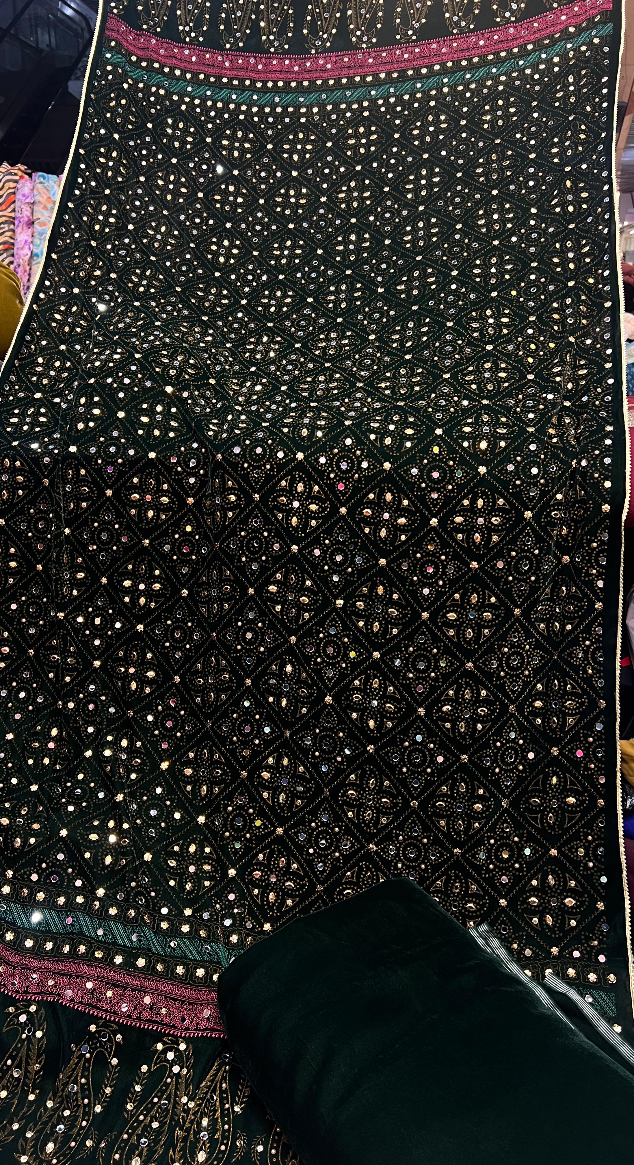 Superior Quality Micro Velvet Chundri Print Shawl with Handwork & Plain Velvet Suit – 3 Piece