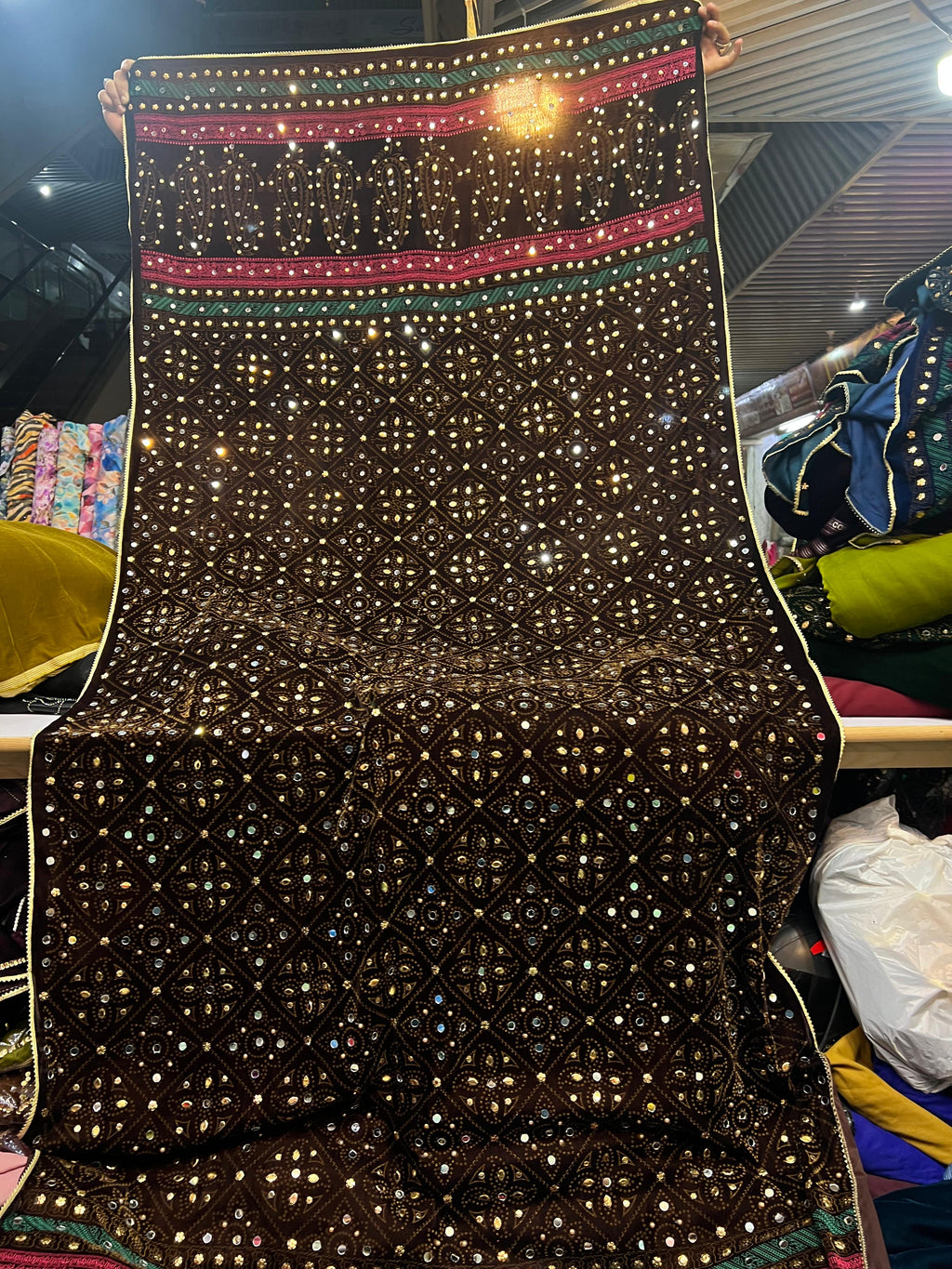 Superior Quality Micro Velvet Chundri Print Shawl with Handwork & Plain Velvet Suit – 3 Piece