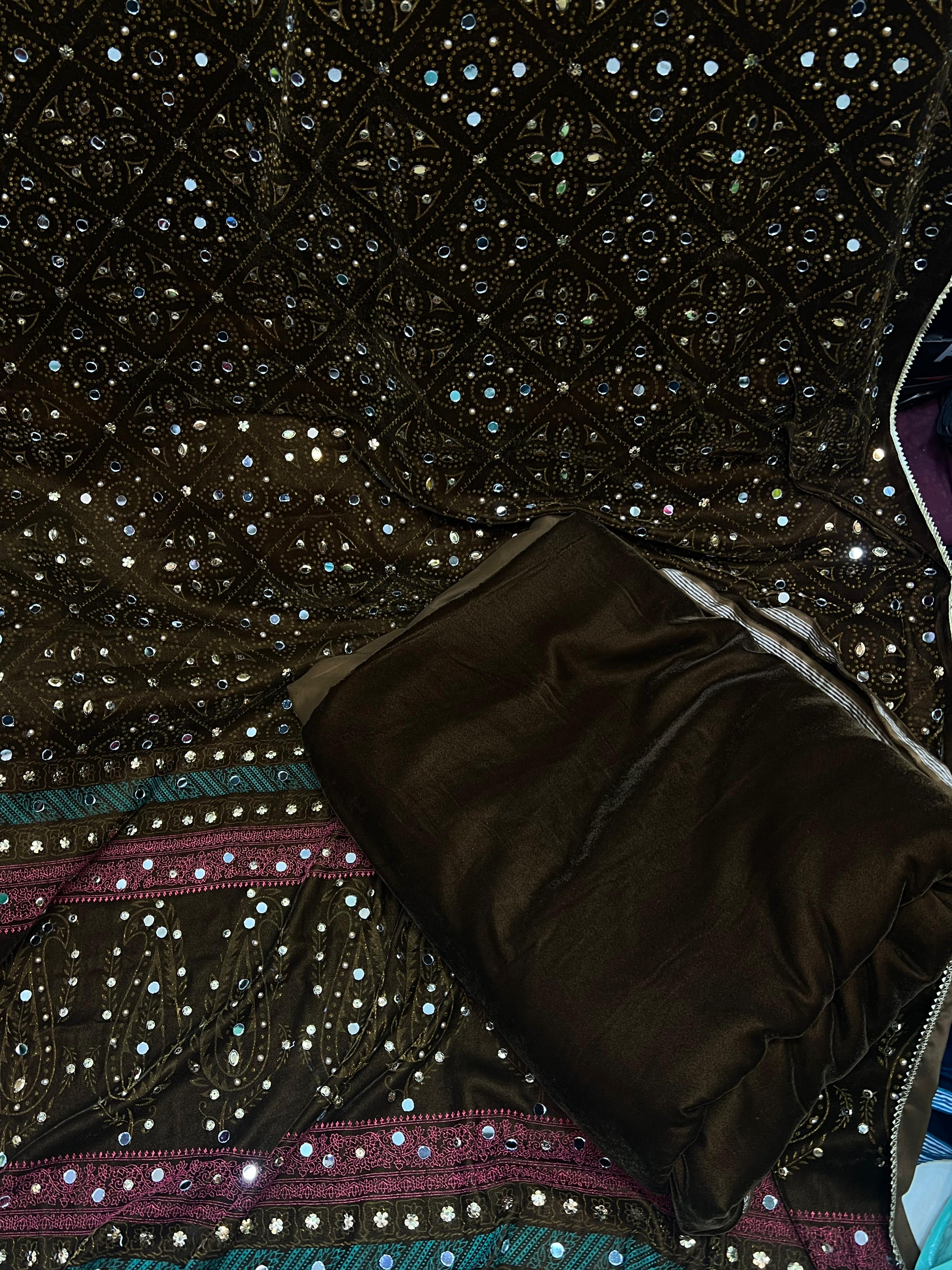 Superior Quality Micro Velvet Chundri Print Shawl with Handwork & Plain Velvet Suit – 3 Piece