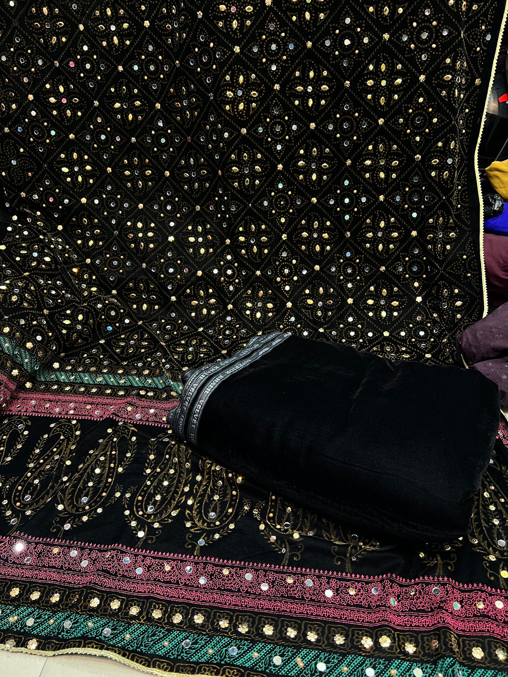 Superior Quality Micro Velvet Chundri Print Shawl with Handwork & Plain Velvet Suit – 3 Piece