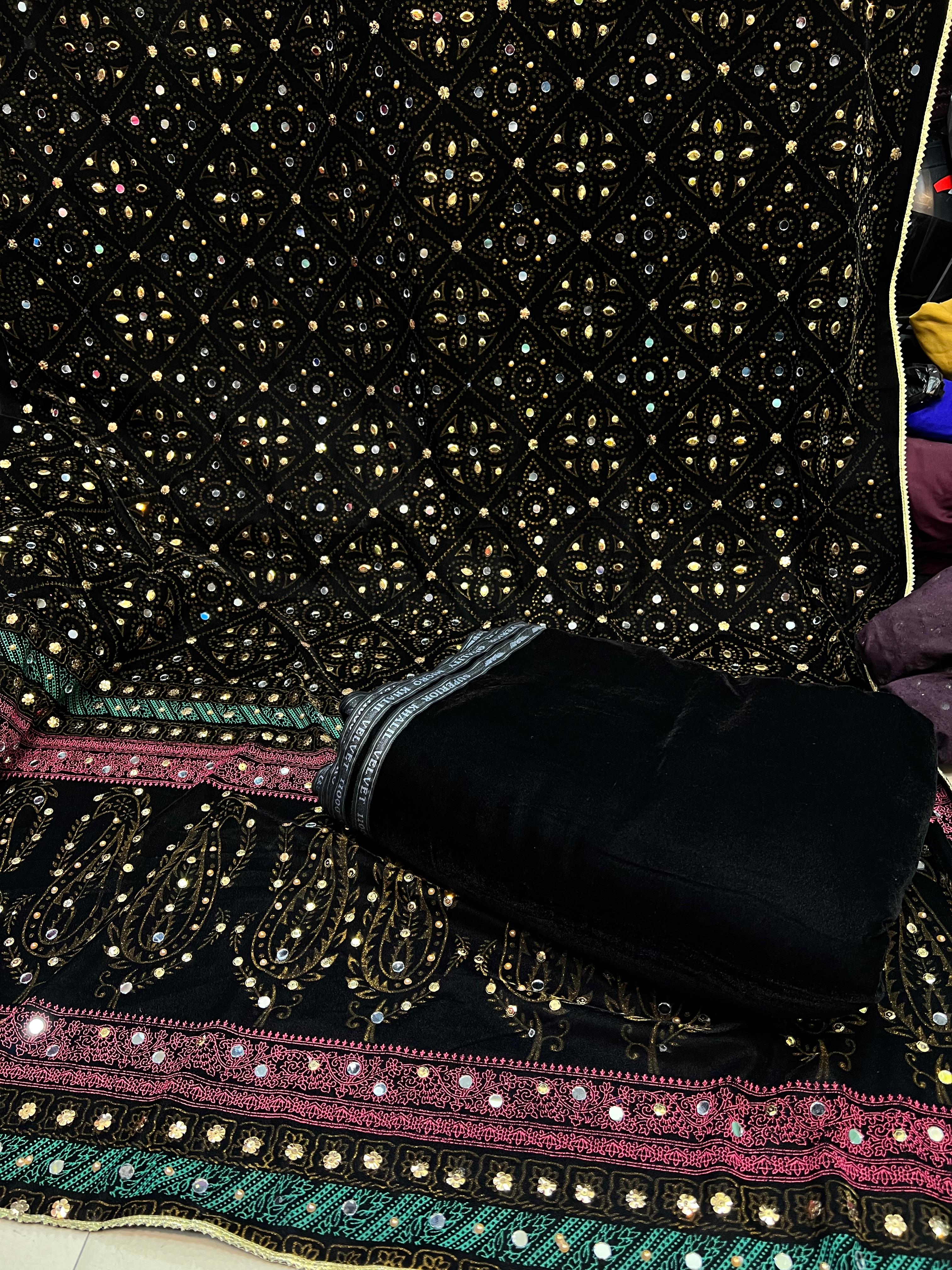 Superior Quality Micro Velvet Chundri Print Shawl with Handwork & Plain Velvet Suit – 3 Piece