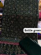 Superior Quality Micro Velvet Chundri Print Shawl with Handwork & Plain Velvet Suit – 3 Piece