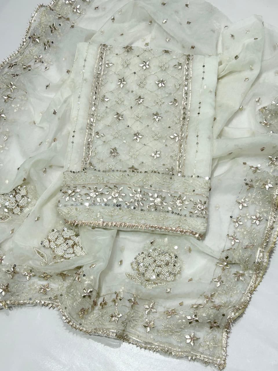 Hand Made Beautiful Gotta Pearl Work Suits