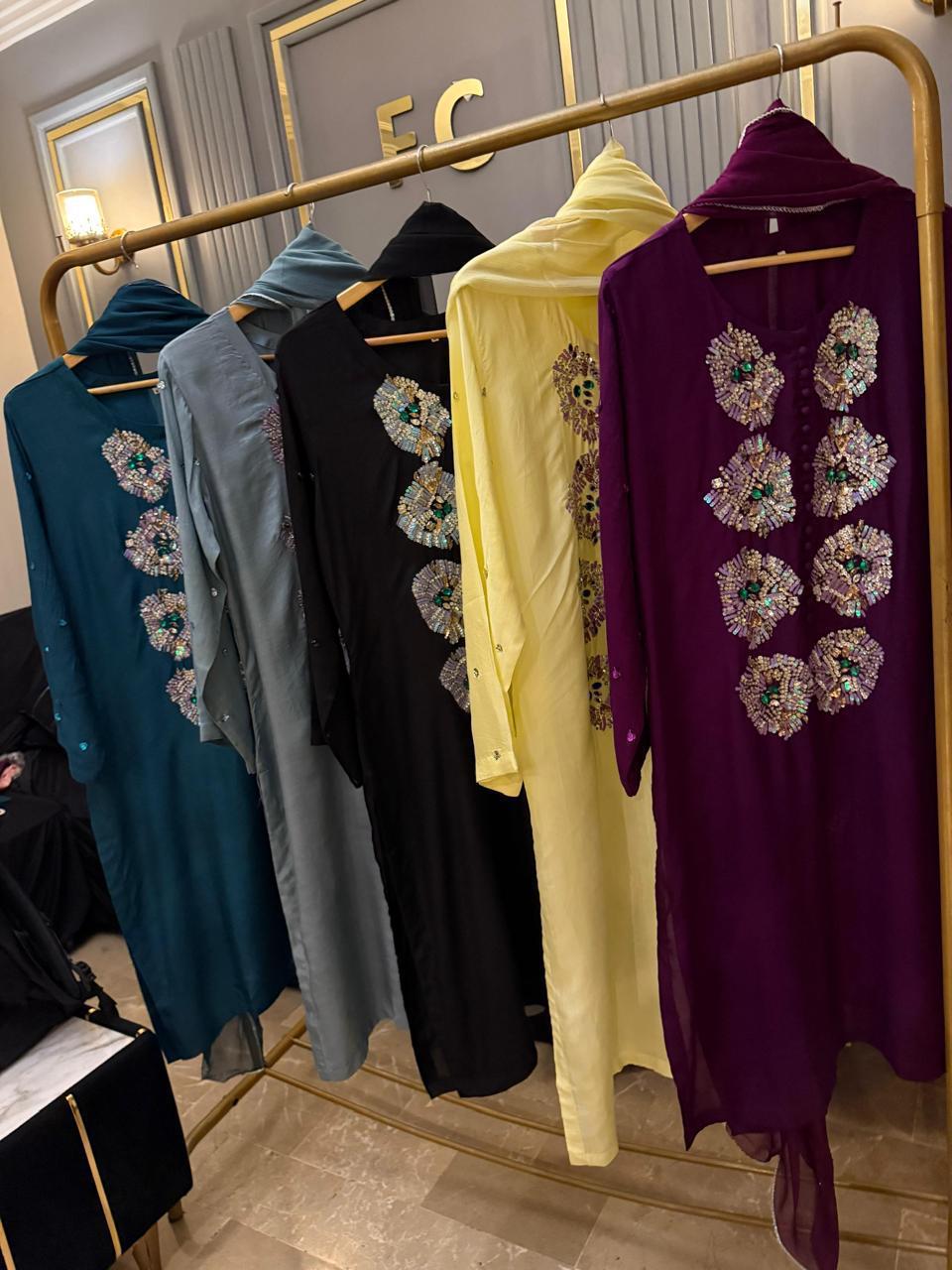 Russian Silk 3-Piece Suit Heavy Muse Work with Complete Sequence Sleeves