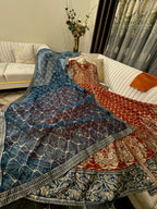 Full Flairy Chiffon Angrakha Maxi with Complete Sequence & Stone Work, Silk Trouser & Organza Fancy Dupatta – 3PC