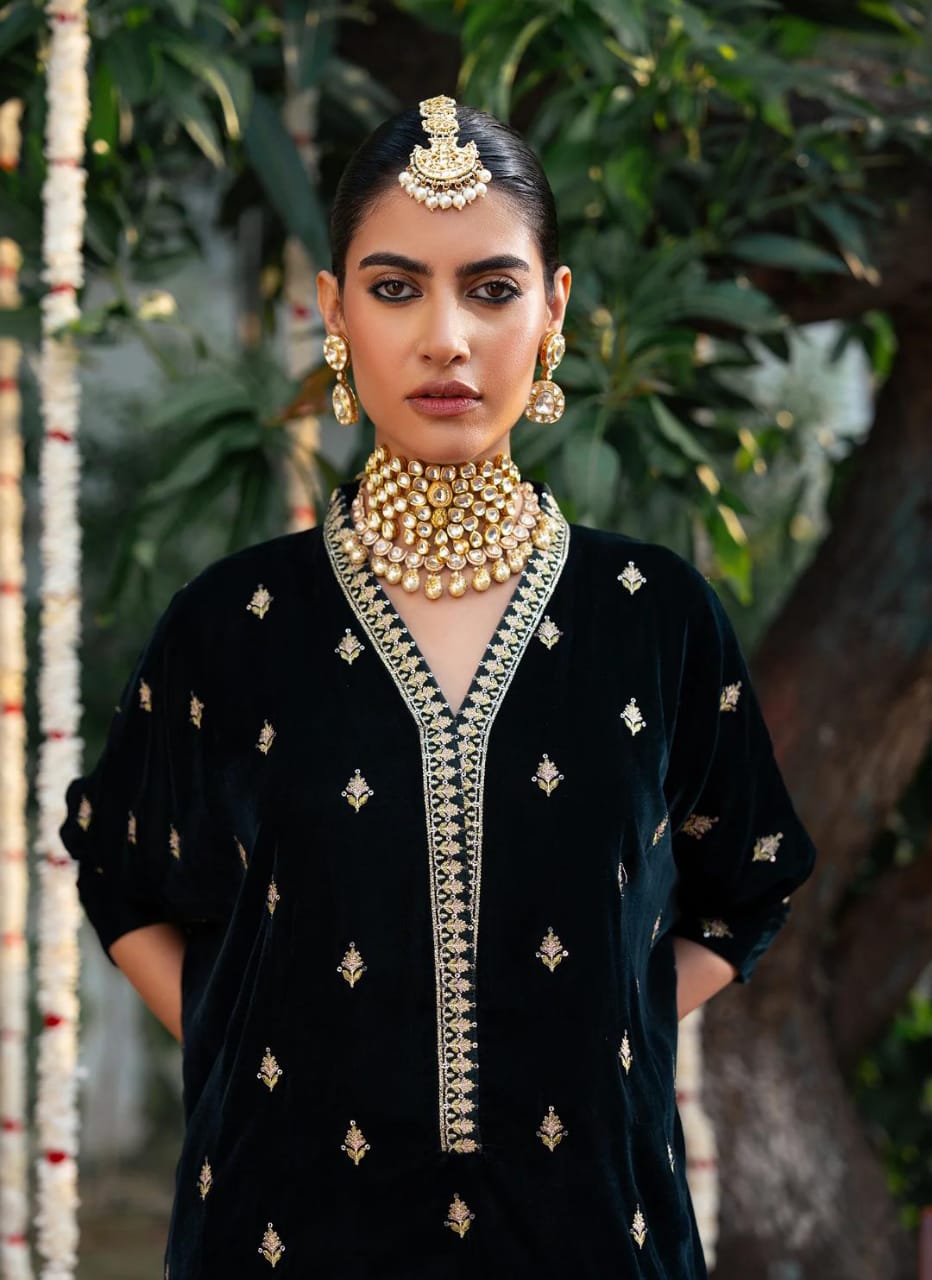 Micro 9k Velvet Tilla Embroidered Shirt with Full Thread & Sequence Work