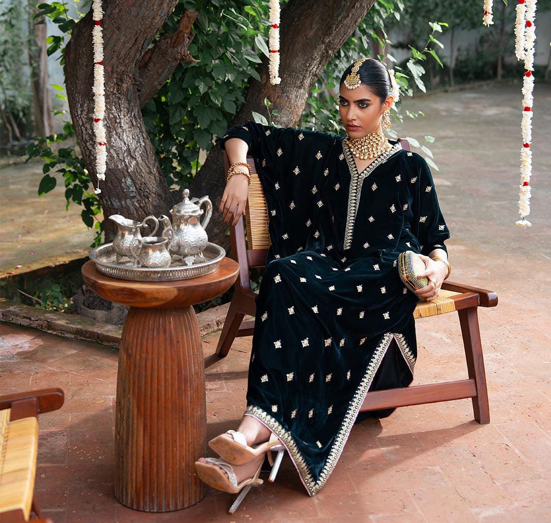 Micro 9k Velvet Tilla Embroidered Shirt with Full Thread & Sequence Work