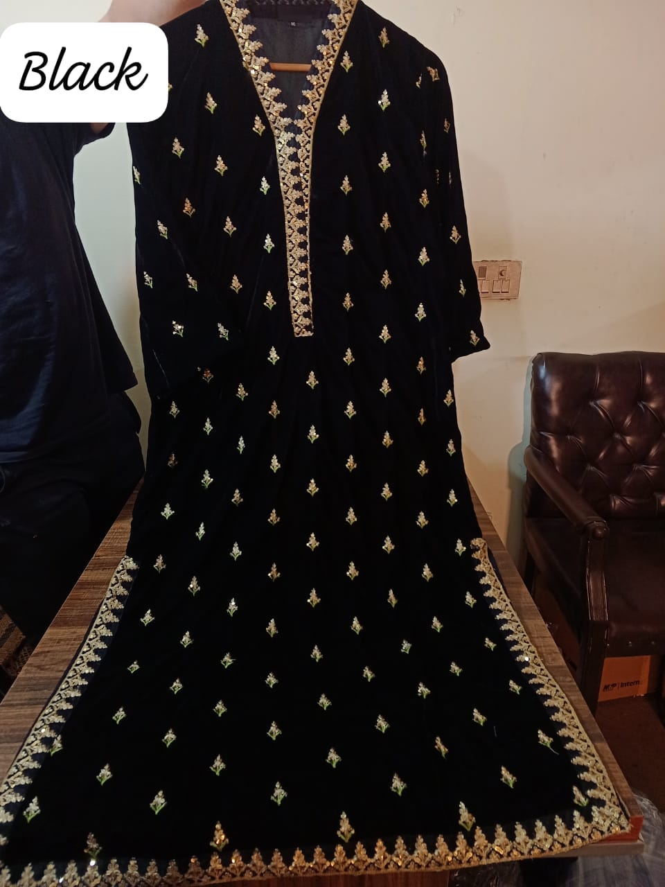 Micro 9k Velvet Tilla Embroidered Shirt with Full Thread & Sequence Work