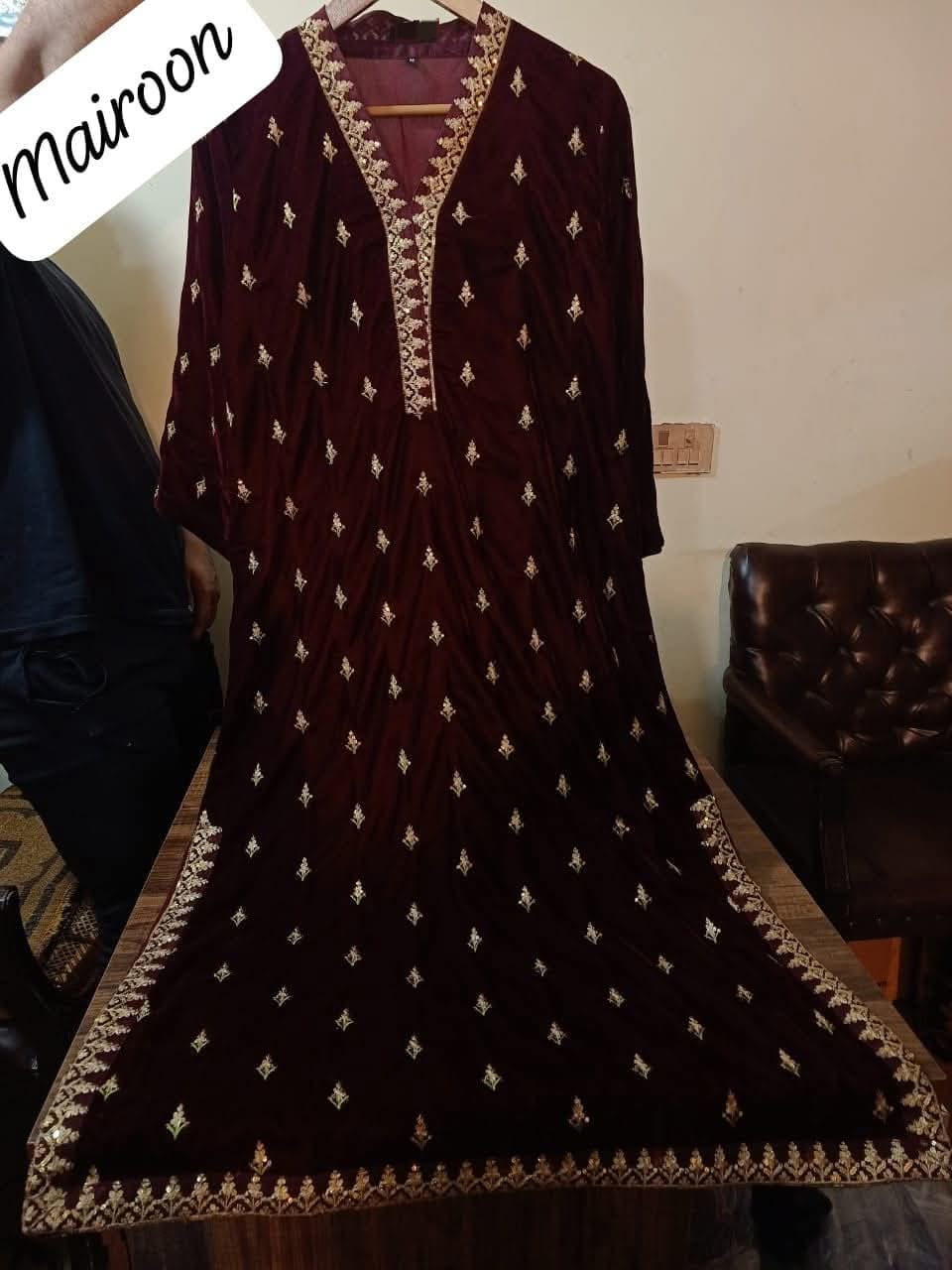 Micro 9k Velvet Tilla Embroidered Shirt with Full Thread & Sequence Work