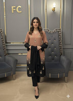 Raw Silk Ombré 3-Piece Suit with Heavy Handwork, Chiffon Laced Dupatta & Silk Trousers