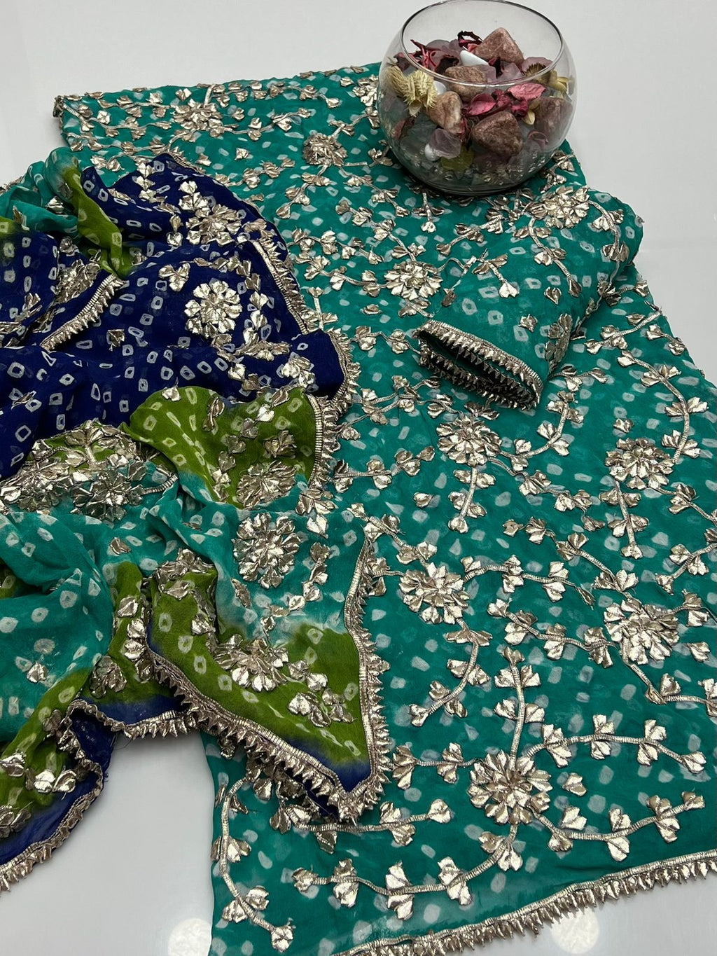 Handmade Chunri Gotta Work Soft Chiffon Full Jaal Shirt with 4-Border Dupatta – 2PC Suit