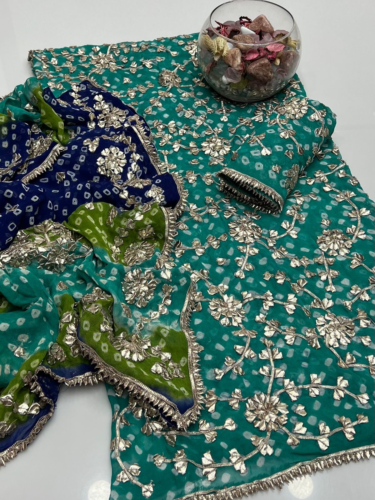 Handmade Chunri Gotta Work Soft Chiffon Full Jaal Shirt with 4-Border Dupatta – 2PC Suit