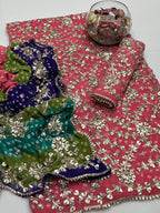 Handmade Chunri Gotta Work Soft Chiffon Full Jaal Shirt with 4-Border Dupatta – 2PC Suit