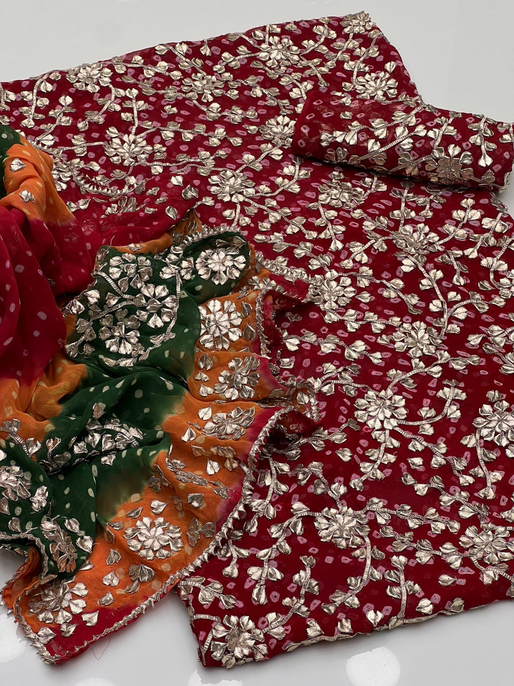 Handmade Chunri Gotta Work Soft Chiffon Full Jaal Shirt with 4-Border Dupatta – 2PC Suit