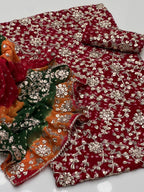 Handmade Chunri Gotta Work Soft Chiffon Full Jaal Shirt with 4-Border Dupatta – 2PC Suit