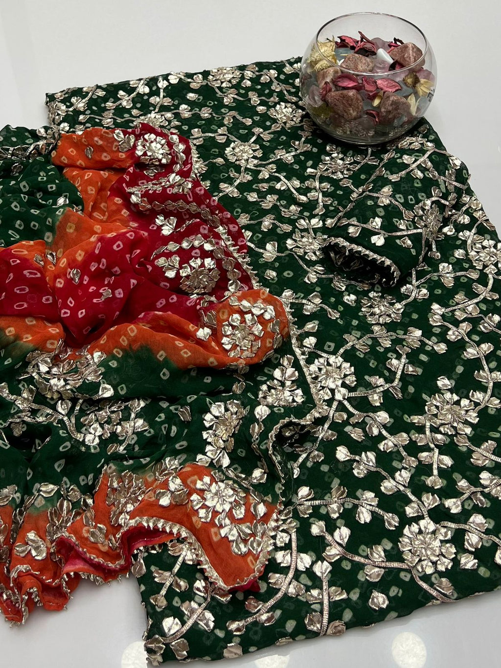 Handmade Chunri Gotta Work Soft Chiffon Full Jaal Shirt with 4-Border Dupatta – 2PC Suit