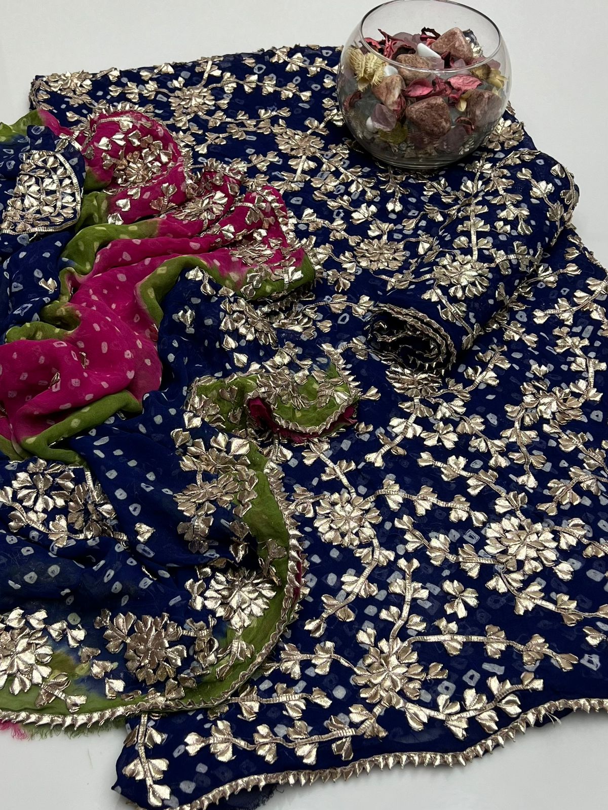 Handmade Chunri Gotta Work Soft Chiffon Full Jaal Shirt with 4-Border Dupatta – 2PC Suit