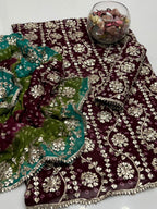 Handmade Chunri Gotta Work Soft Chiffon Full Jaal Shirt with 4-Border Dupatta – 2PC Suit