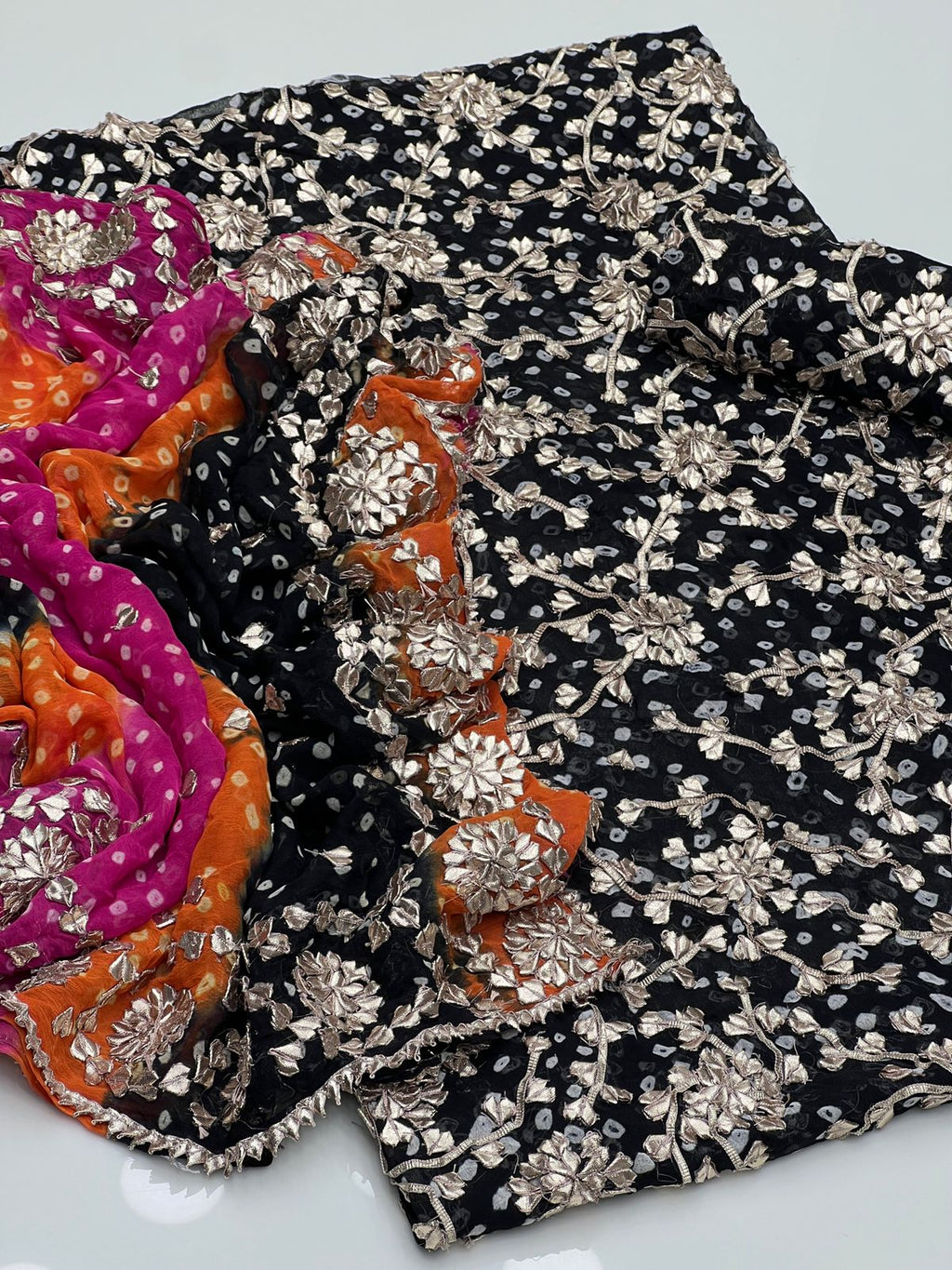 Handmade Chunri Gotta Work Soft Chiffon Full Jaal Shirt with 4-Border Dupatta – 2PC Suit