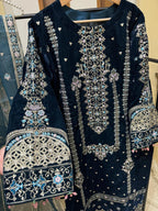 11k Micro Velvet Fully Handmade Shirt with Tilla & Sequin Embroidery, Silk Trouser & Organza Embroidered Dupatta – 3PC