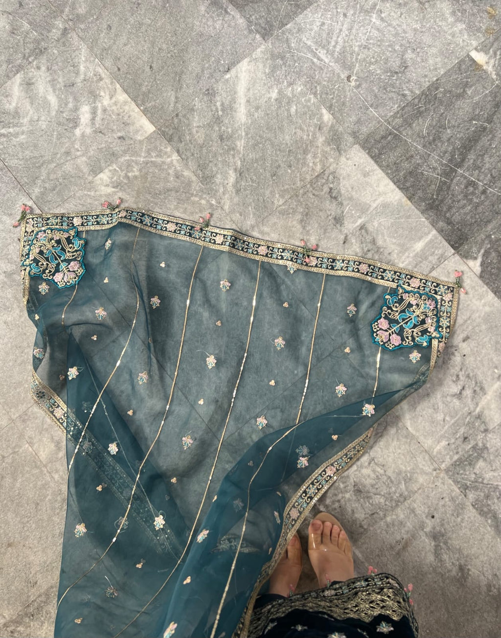 11k Micro Velvet Fully Handmade Shirt with Tilla & Sequin Embroidery, Silk Trouser & Organza Embroidered Dupatta – 3PC