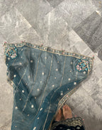 11k Micro Velvet Fully Handmade Shirt with Tilla & Sequin Embroidery, Silk Trouser & Organza Embroidered Dupatta – 3PC